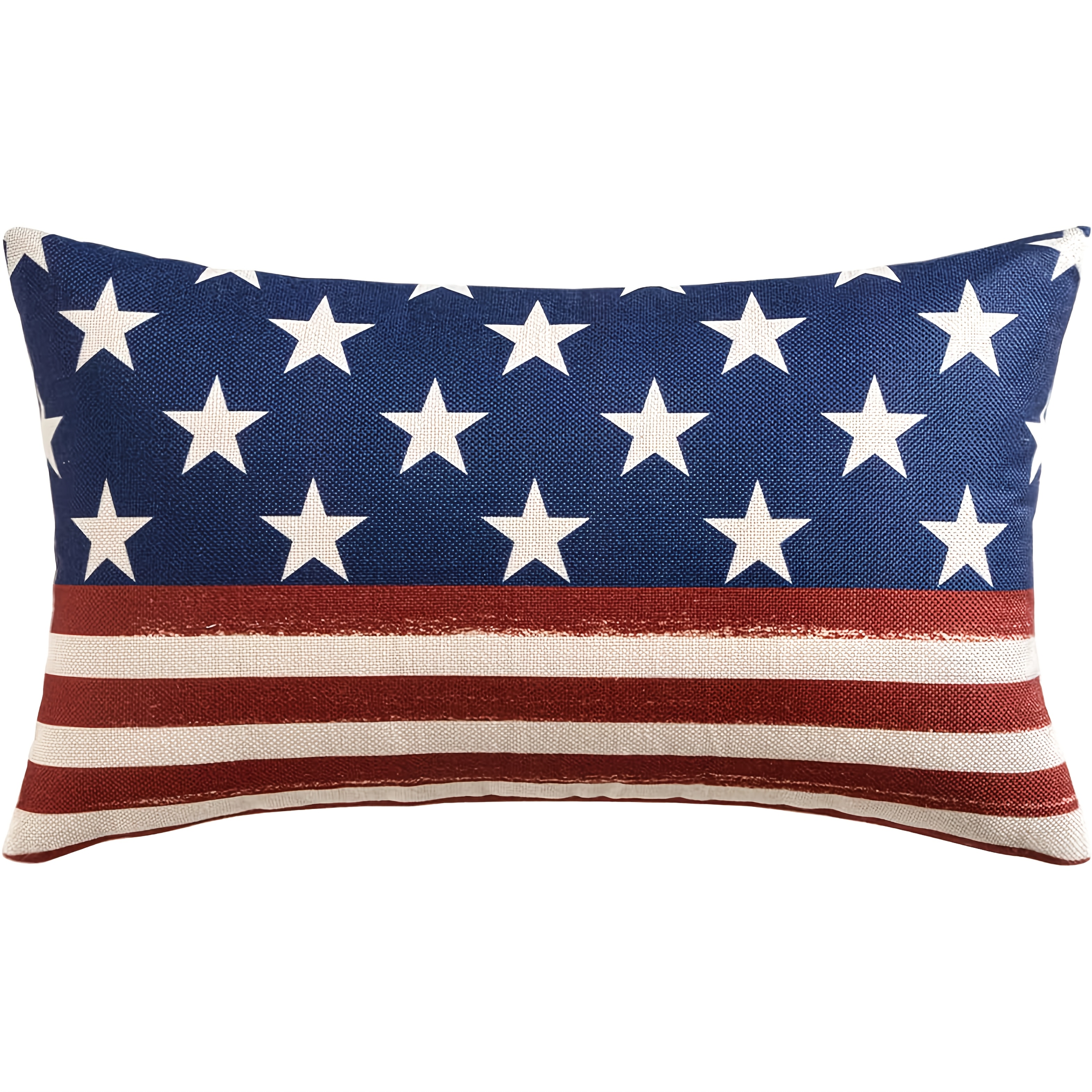 TEMU 1pc Patriotic American Flag Linen Pillow Cover - Decorative With Stars And , Red, White, And , Zipper Closure, Machine Washable For Sofa, Couch, Or Bed (double-sided Pattern, No Pillow Core)