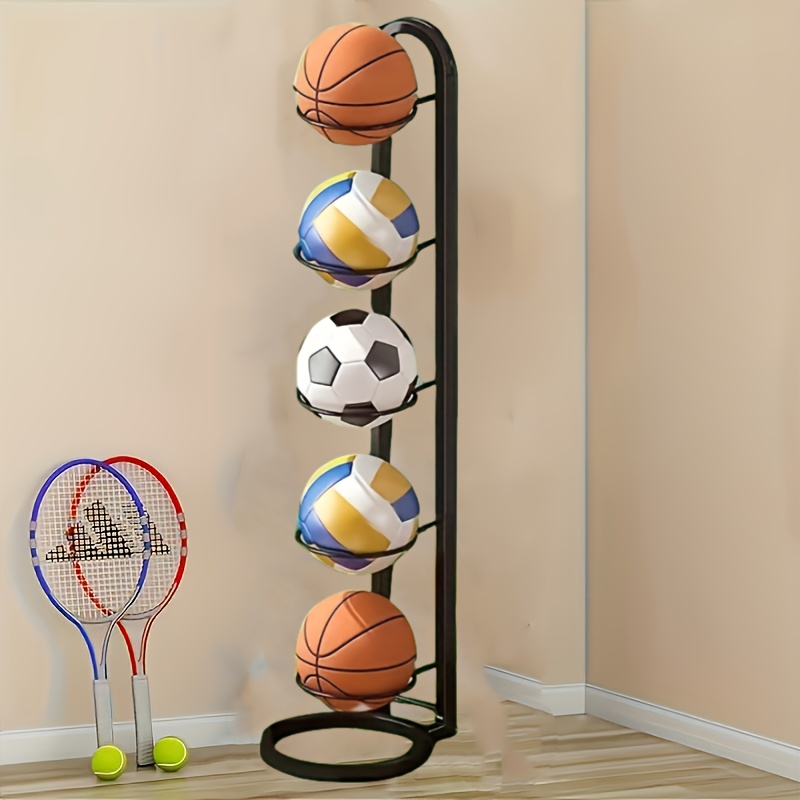TEMU Black Metal Sports Ball Organizer - Durable Multi-functional Storage Rack For Basketballs, Footballs, Volleyballs, Etc. - Home Gym/fitness Room