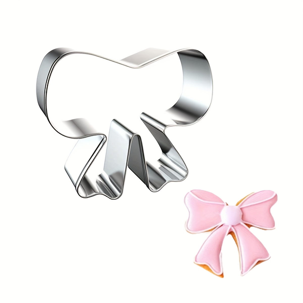 Image of Stainless Steel Bow Cookie Cutter - Valentine’s Day & Mother’s Day Diy Baking Mold, Heart-shaped With Decorative , Durable Kitchen Tool For Creative Baking