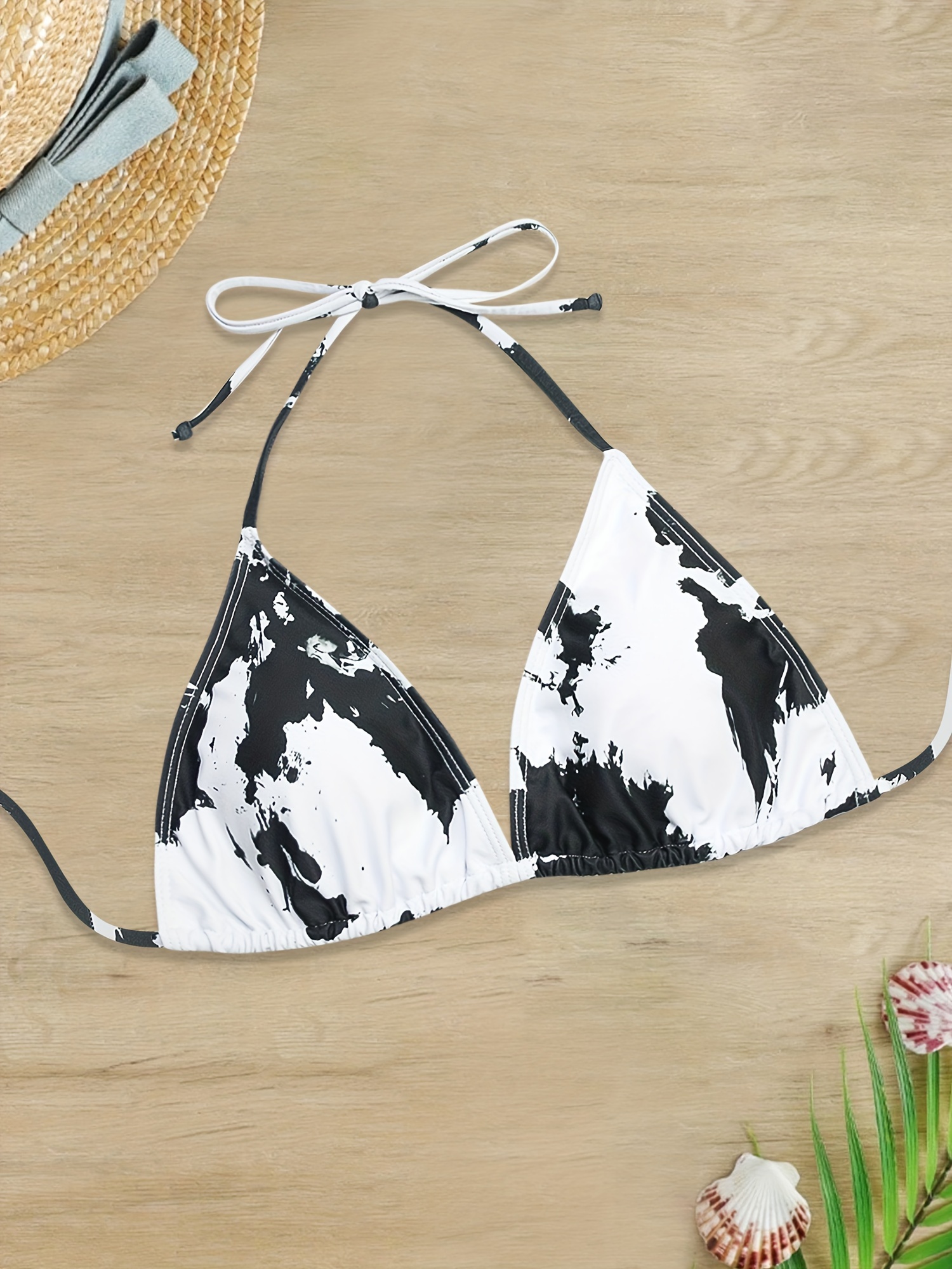 Butterfly Print Triangle Bikini Halter V Neck Tie Back - Temu