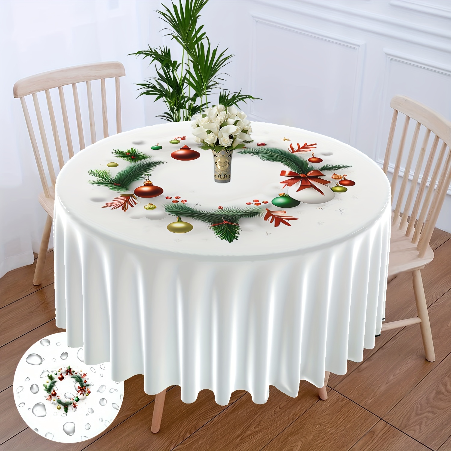 

63" Christmas Tablecloth Wreath & Ornaments - , Dining For Parties, , Bbqs