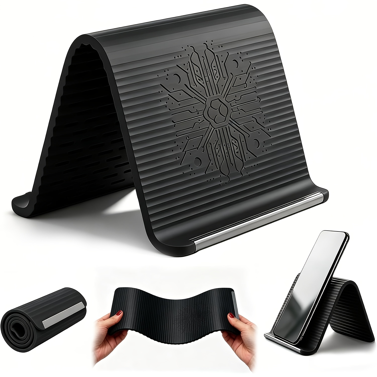 TEMU A Newly Designed Foldable Stand That Shaped, Featuring An Inner Aluminum Sheet And Silicone Material For Flexible Support And Bending. It Serves