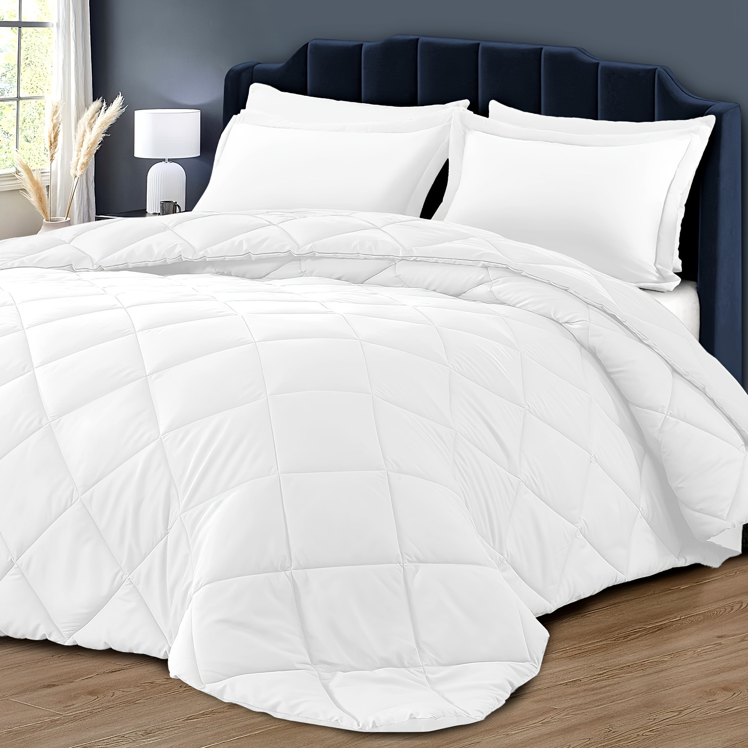 

310gsm Cooling Queen Comforter Set With Pillow Shams - Down Alternative Bed Comforters Bedding Sets For All Season - Lightweight - Machine Washable - White