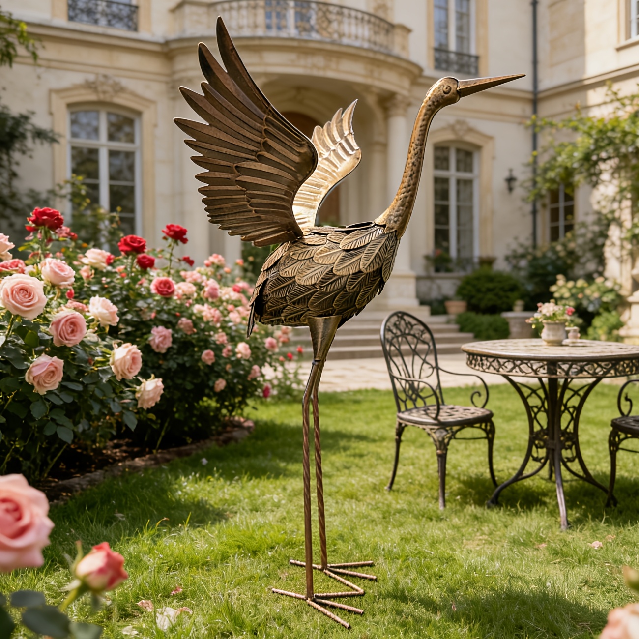 E-shop Outdoor Garten Kranich Ornamente Villa Garten Landschaftsbau Eisen Tier Dekoration Handwerk, Garten Dekoration Kranich Statuen, Metall Kranich