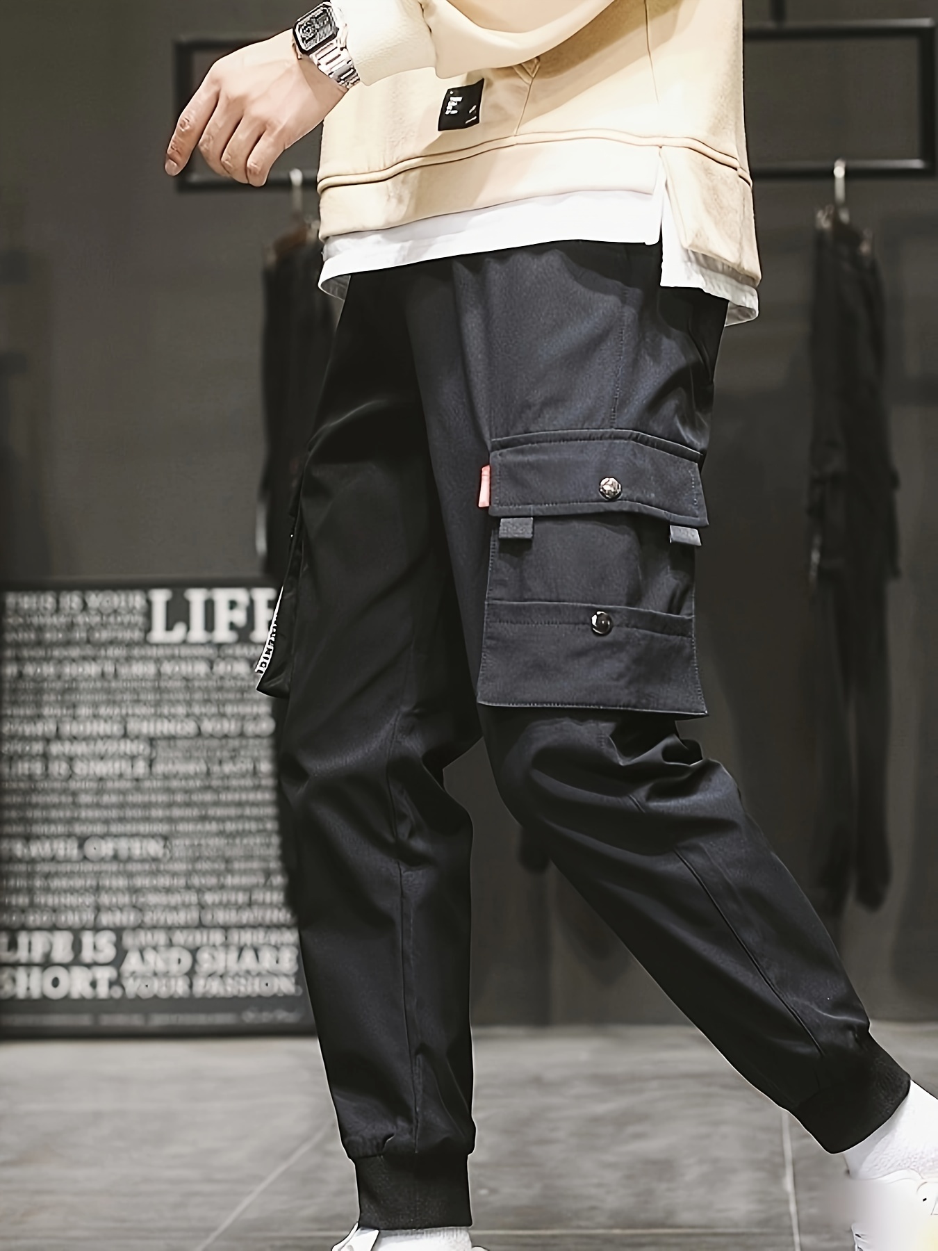 soduk　circle pocket trousers Circle S Solid Polyester Dress Ranch Pant Black Style CP4793-41