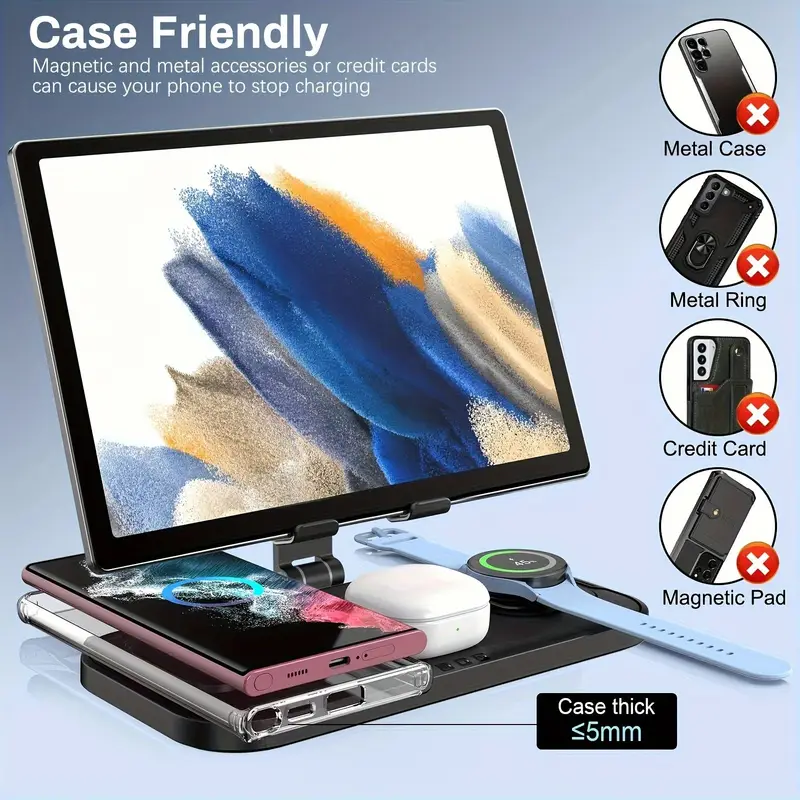 wireless charger for samsung 4 in 1 charging station for samsung foldable charging stand for galaxy s24 ultra s23 s22 s21 note 20 fold5 flip5 galaxy watch 6 5 5pro 4 2 buds android tablet details 1