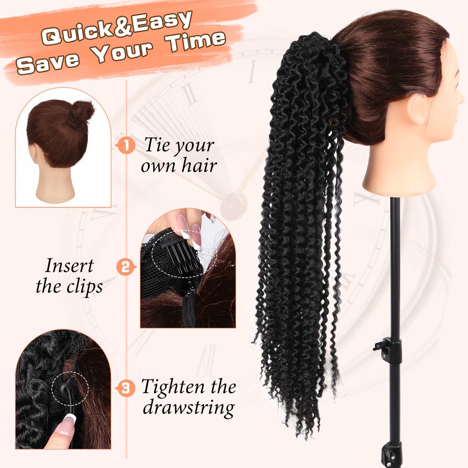 20 inch deep curly afro   ponytail extension for women clip in synthetic soft fluffy hair tails drawstring pony extensions for daily   extensions details 5