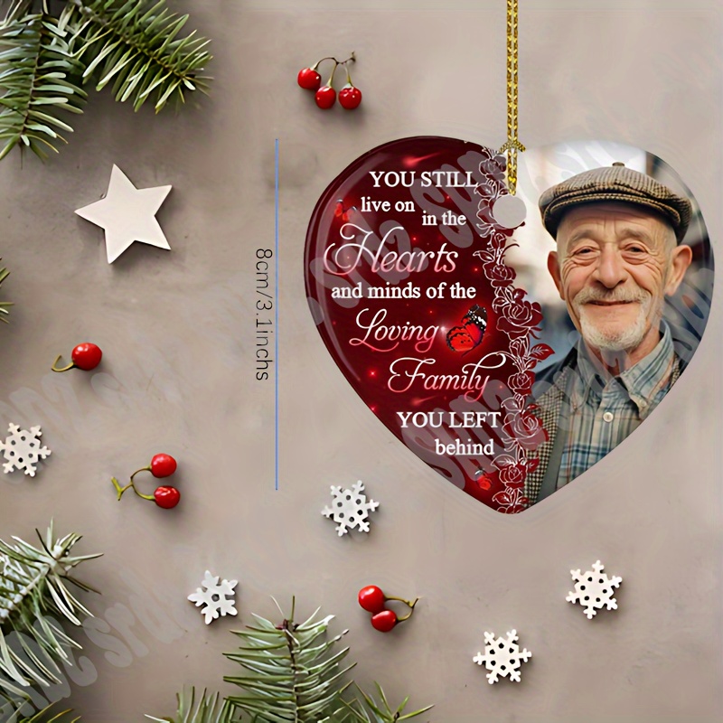 Custom Memorial Ornament - Personalized Photo Christmas & Sympathy Gift For Loss Of One, Mom, Dad | Acrylic Heart-shaped Keepsake
