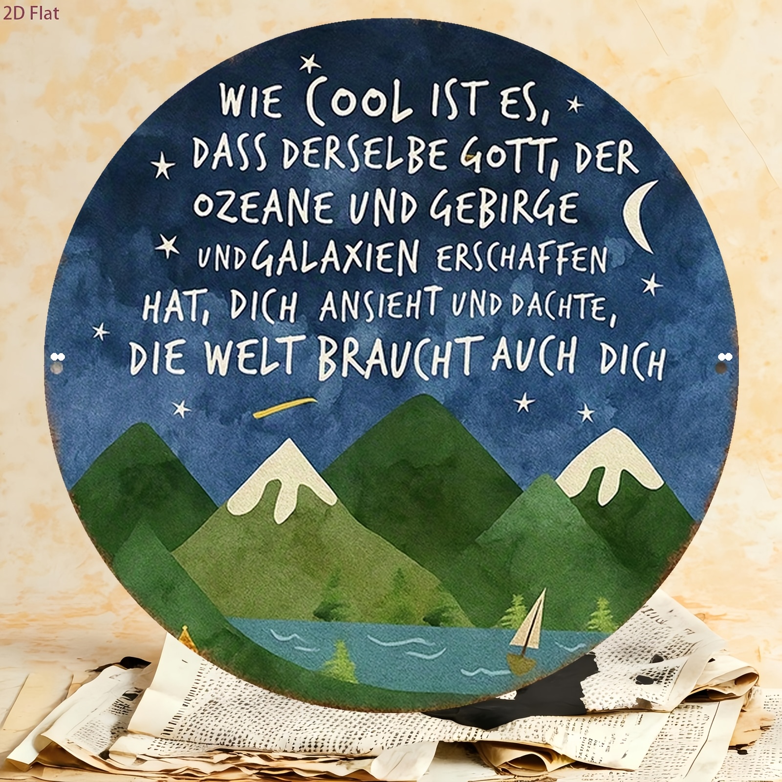 E-shop 2D Flach, . rundes Retro-Wandschild aus Aluminium mit chinesischem/englischem Text, geeignet für Schlafzimmer, Wohnzimmer, Arbeitszimmer -