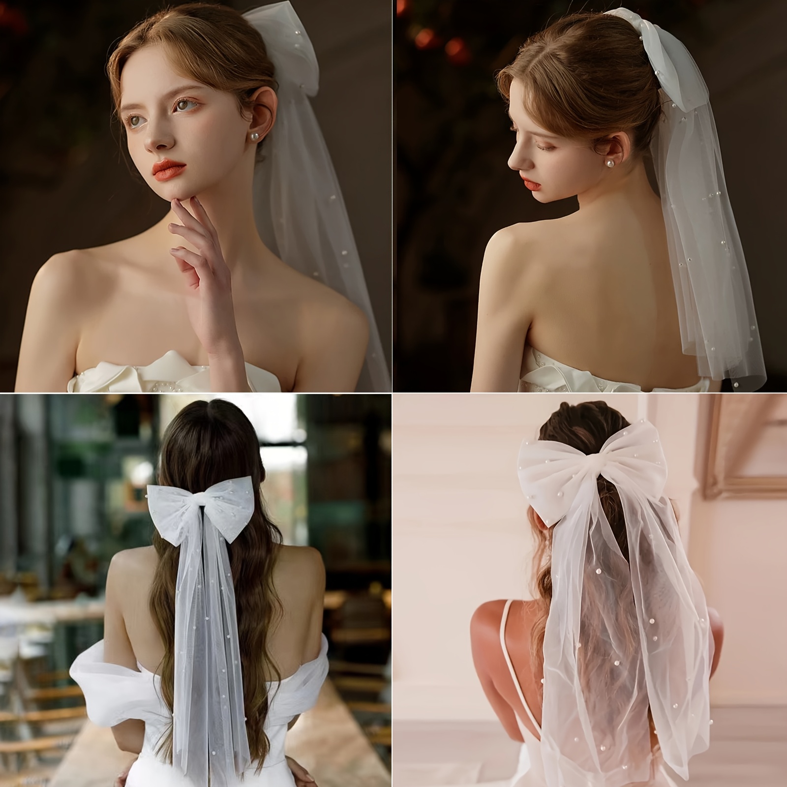bridal hair accessories bow veil white bow clip bachelor - Temu display picture 3