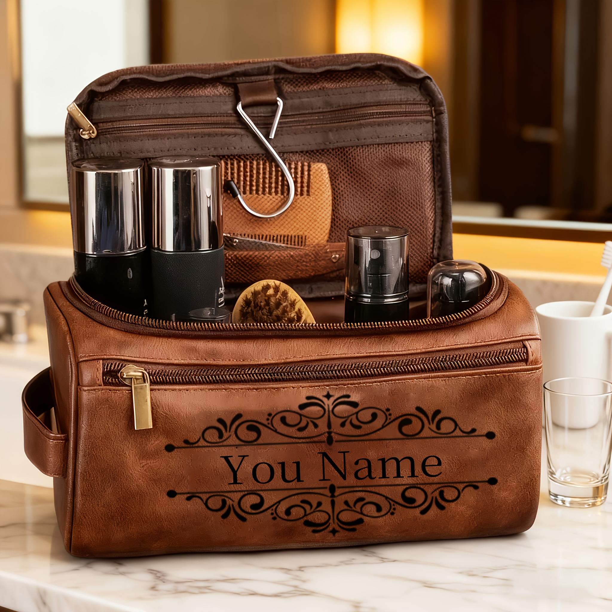 personalized custom mens toiletry bag custom name initials monogram kit foldable travel shaving kit groom gift for husband father
