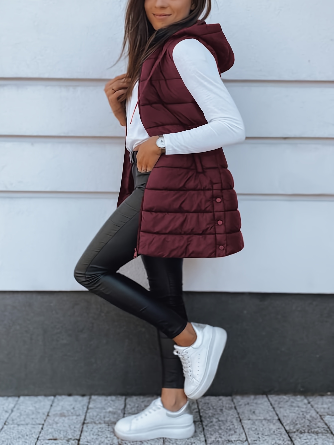 elegant womens thickened warm vest hooded solid color long sleeve polyester   outerwear stylish streetwear   jacket chic streetwear durable outerwea details 26