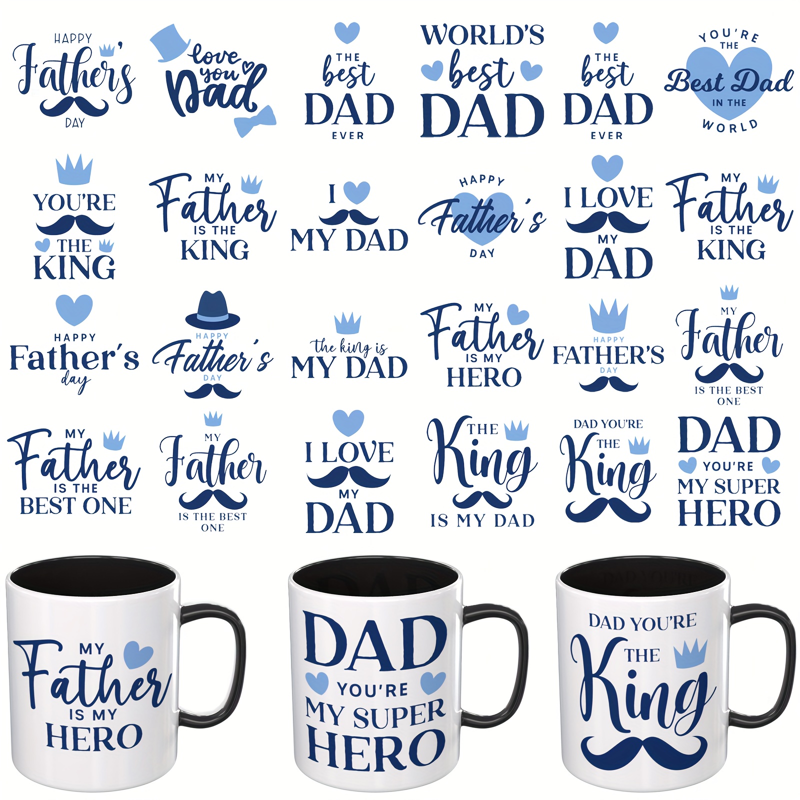 24pcs/set Uv Dtf Cup Wraps, Father's Day Uv Dtf Cup, Suitable For Smooth Surfaces Crafts Uv Dtf Transfer ( Uv Wraps, Sold Not Mugs)
