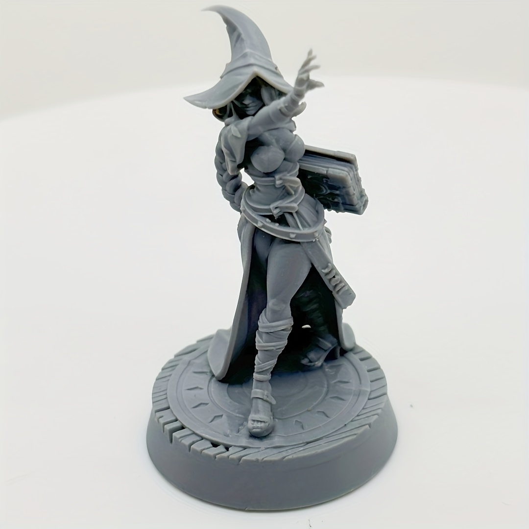 

1 pièce de figurine de sorcière miniature imprimée en 3D, base de 25 mm, figurine de RPG, pièce de jeu de table sur le thème de l', mini modèle ABS non peint pour les jeux de rôle