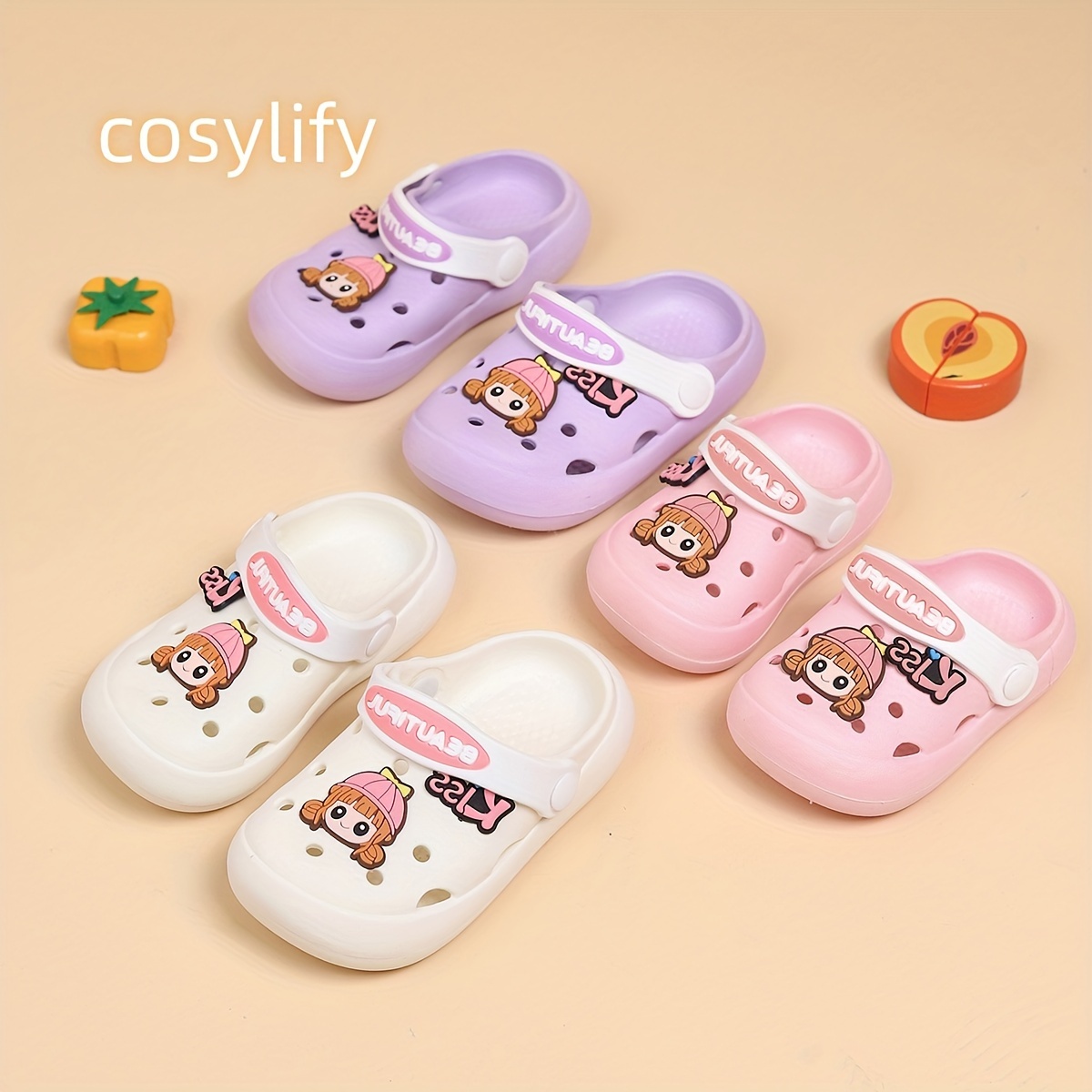 Toddler Girls Cartoon Slip-On Platform Clogs with Charms