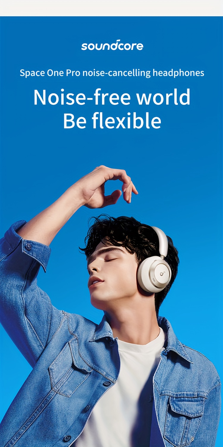 Soundcore by Anke Space One Pro Draadloze Over-Ear Koptelefoon | Actieve Ruisonderdrukking, Hi-Res Dubbel Gouden Hoge Geluidskwaliteit, Opvouwbaar, Ultra-Lange Batterijduur, Geschikt voor Apple, Huawei, Xiaomi Mobiele Telefoons en Computers