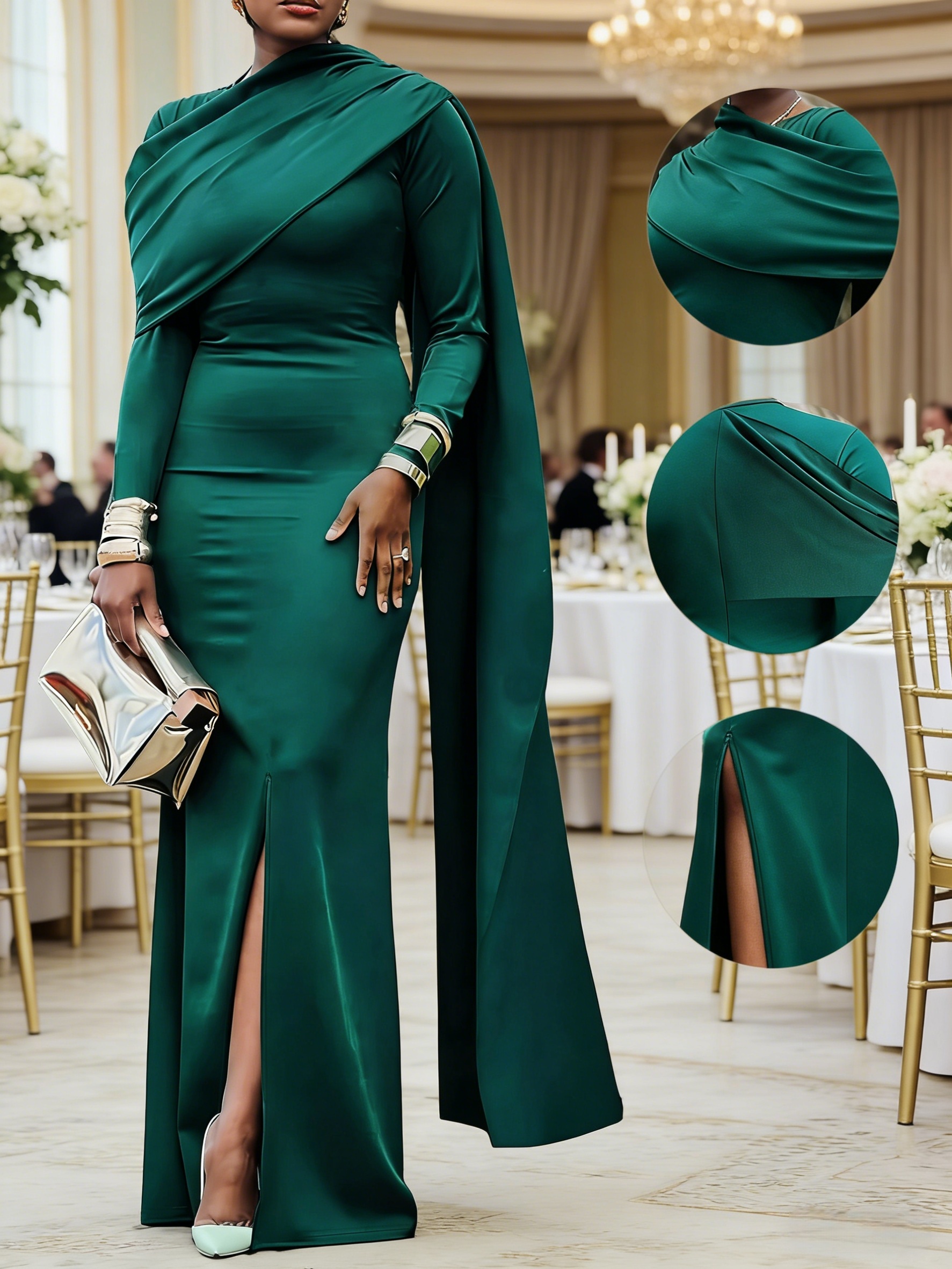Elegant and Light Luxury Women's Dress, Featuring a European and * Round  Neck, Long Sleeves, and Solid Color with * Fabric for a * Look. * Spring  and Autumn Commuting Outfits, a Popular Cross-border ...