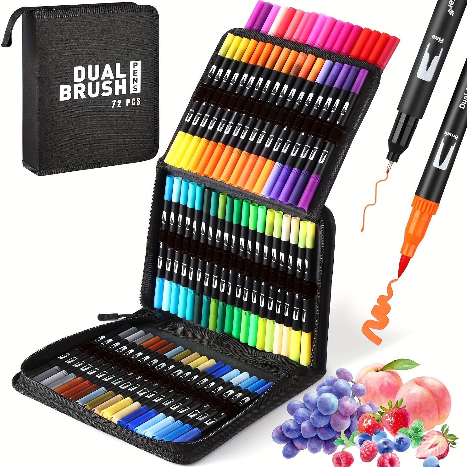 

Kalour 72 Dual Brush Pens Set - Medium Point, Quick-drying Art Markers With Fineliner & Brush Tips, Ambidextrous Plastic Round Body, Watercolor Markers For Artists & Hobbyists, 14+ Age Group