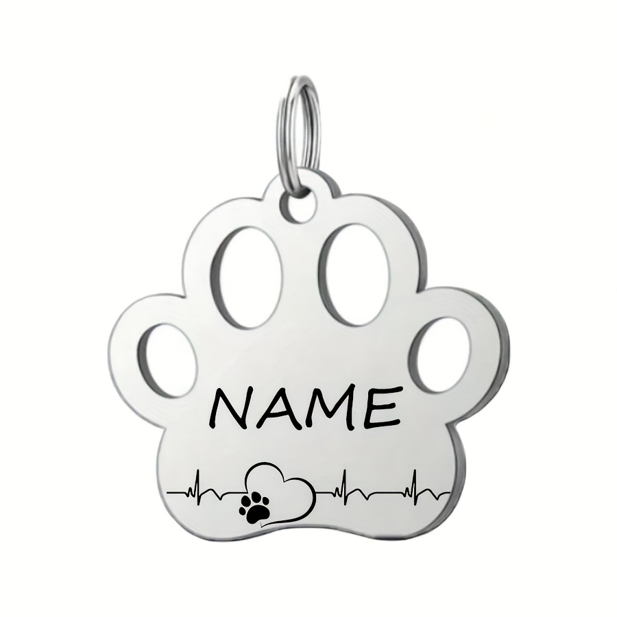 TEMU Customized 1pc Personalized Pet Id Tag For Dogs, Featuring An Engraved Heart Paw Print Design. You Can Customize And Phone Number On The Pet Id