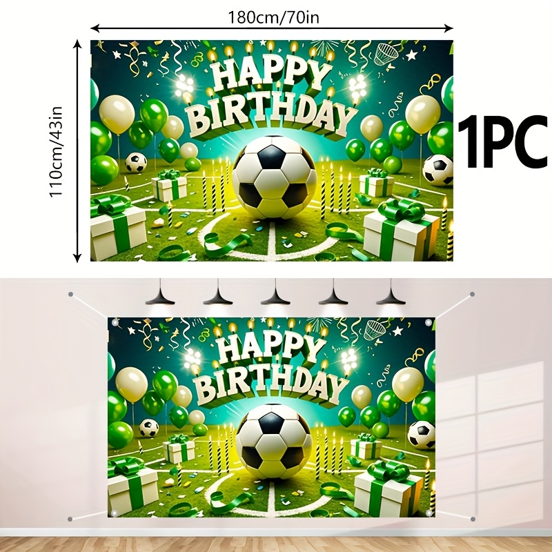 Image of 1pc, 2d Flat Football And Balloon Birthday Banner, 180.01*110.01cm, Polyester Party Backdrop, Photography Prop, No Power Required, Home Kitchen Party Supplies