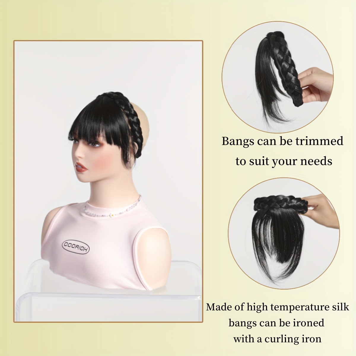 elegant synthetic hair braided headband with bangs straight hair extension for women adjustable hair accessory for styling and   styling tools   design details 3
