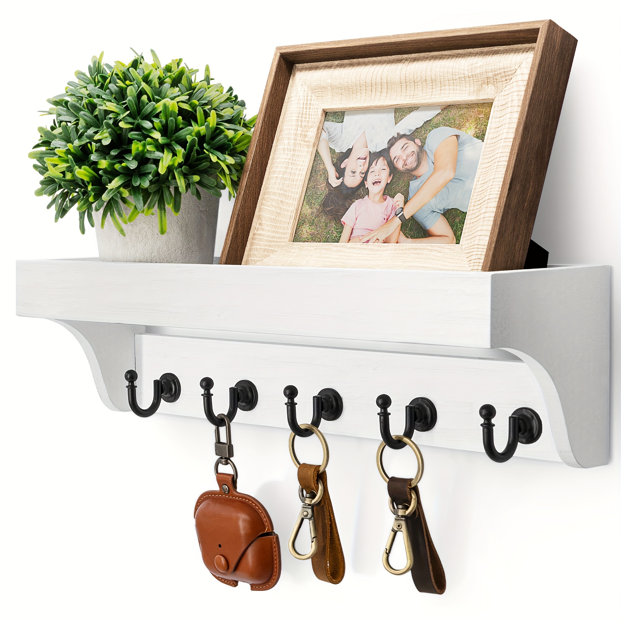 

Key And Mail Holder For Wall With Floating Shelf : Decorative Hanging Organizer With 5 Sturdy Keys Hooks And Wall Mount Key Rack - Farmhouse Entryway Décor