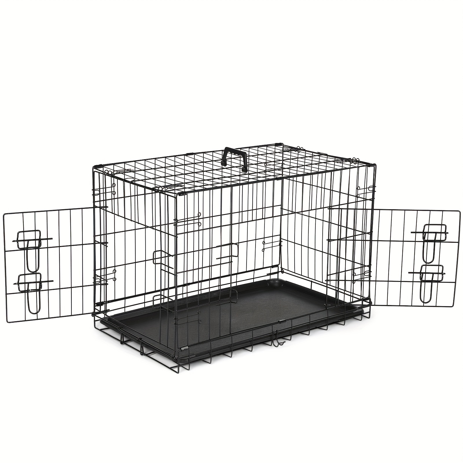 

30 Inch Medium Dog Crate With Double Doors, Enhanced Metal Foldable Pet Cage With Divider Panel & Removable Tray, Portable Kennel For Out Indoor