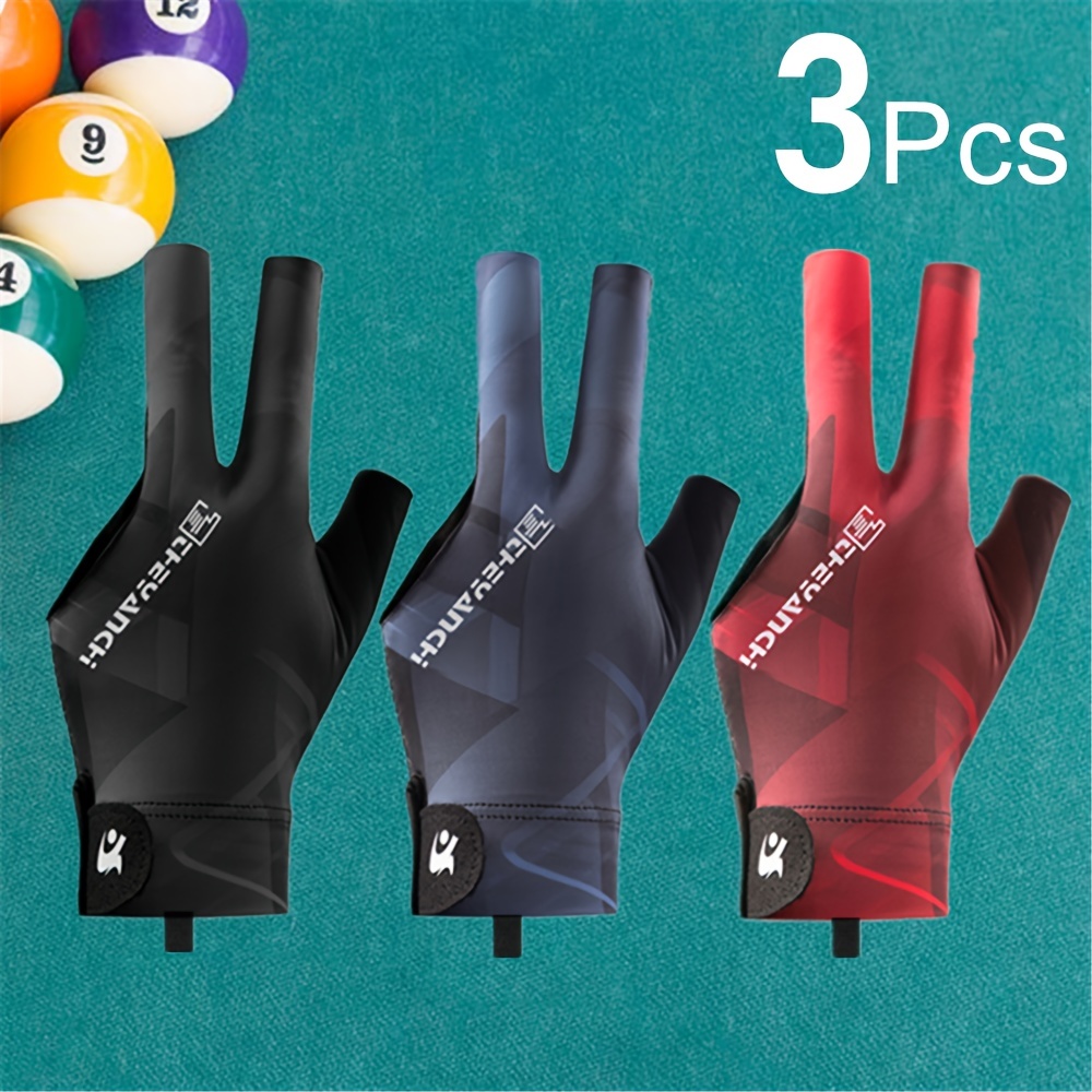 

3pcs Billiard Gloves, Left Hand , Breathable Polyester Knit Fabric, Anti-slip Palm Pad, Snooker Accessories With Hook-and-loop Closure - Ideal For Ramadan, Thanksgiving, Christmas, Eid