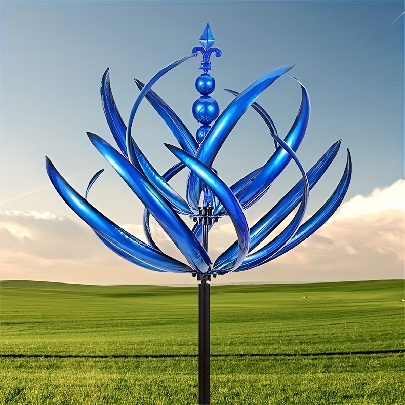 

Magical Blue Wind Spinner - Unique Kinetic Sculpture, Metal Windmill For Outdoor Yard, Patio, Lawn & Garden Decor - No Power Needed