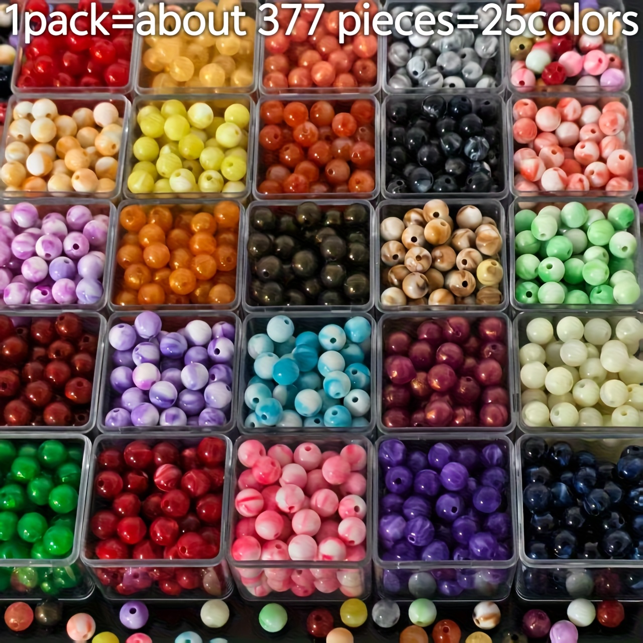 TEMU 377pcs 8mm Acrylic Christmas Beads - 25 Vibrant Diy Craft Materials, Suitable For Necklace, Earring, And Keychain Making - Festive Decorative