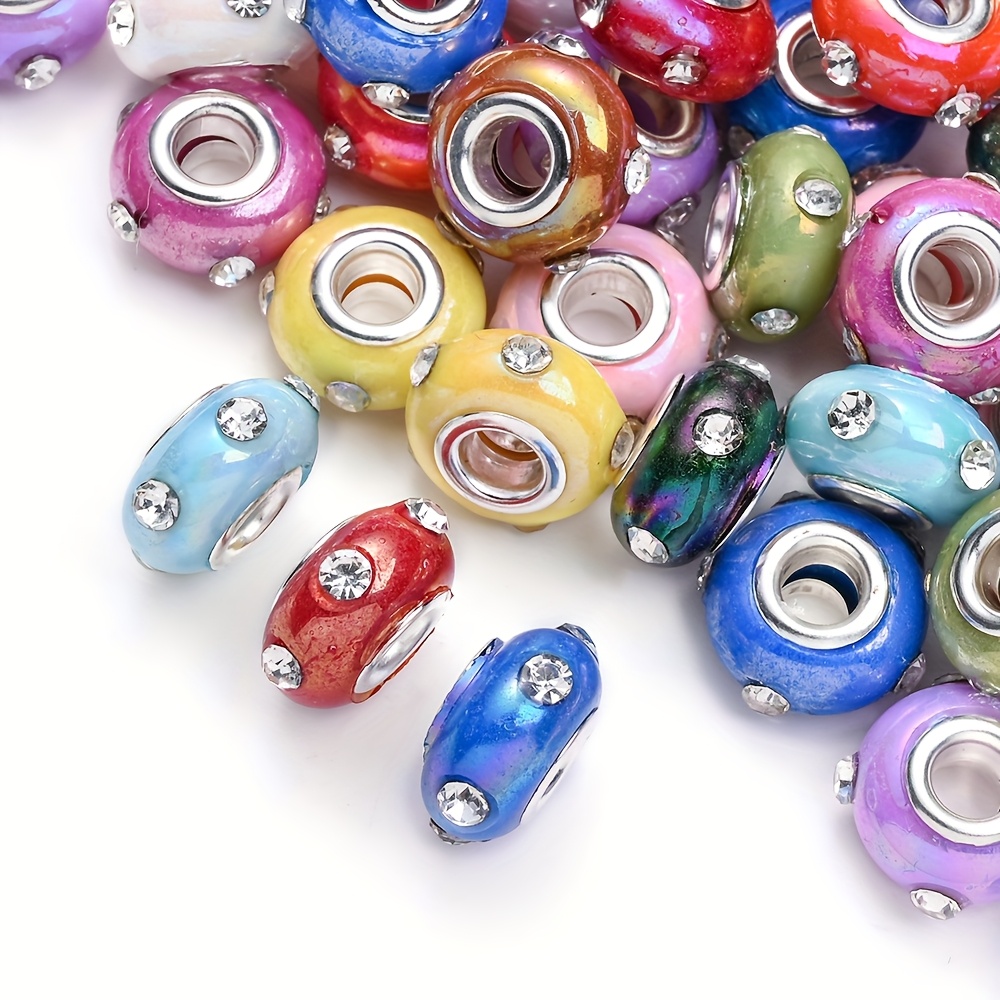 TEMU 20pcs/set Acrylic With Rhinestone Large Hole Beads 8*15mm For Making, Necklaces, Earrings, Keychains, Cell Phone Charms, And Crafts Accessories