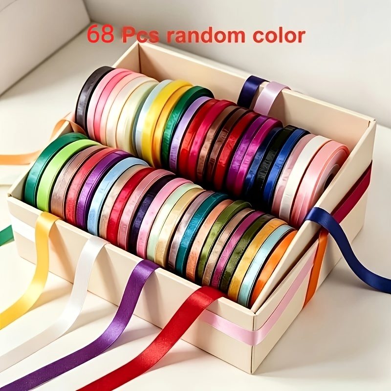 TEMU 68pcs Random Set Of Colorful Ribbons - Multifunctional Glossy Bow For Gift Packaging, Celebration Decoration, Weddings, Christmas, And Birthday