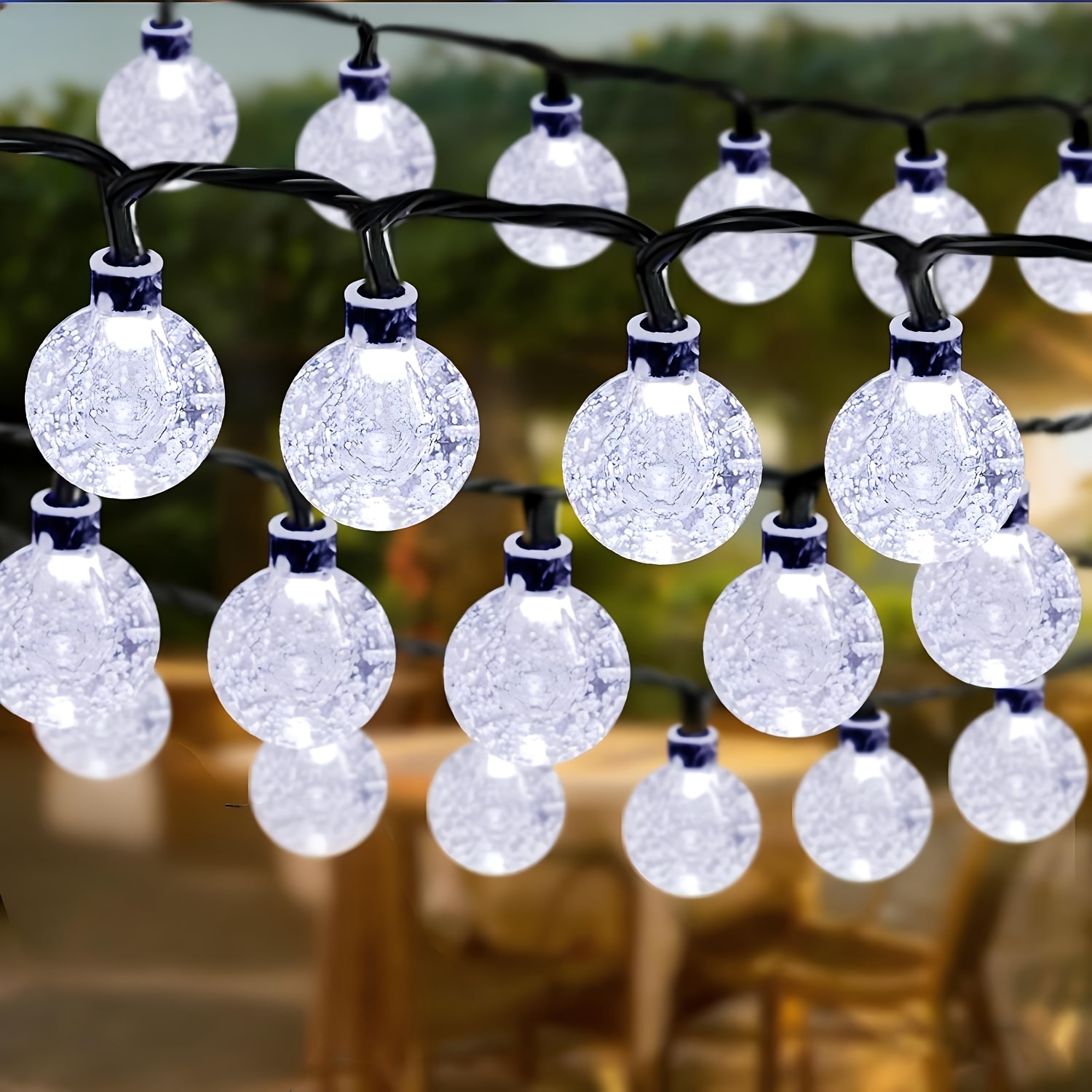 TEMU Outdoor Solar-powered String Lights Featuring 30 Crystal Globes, 8 , And A Length Of 6.5 Meters (21.33 Feet), Perfect For Gardens, Patios,