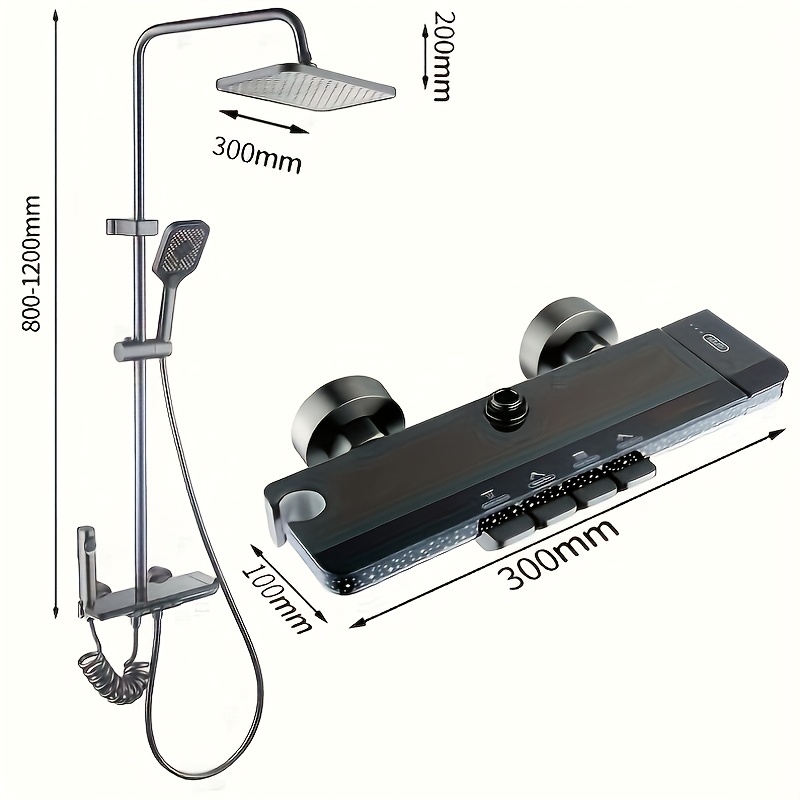Image of Shower Set, Gun Gray Shower Head, Household Temperature Pressurized Shower Nozzle, Bathroom Shower, Beautiful And Simple , Complete Functions, Digital Display, Ideal For Gifting