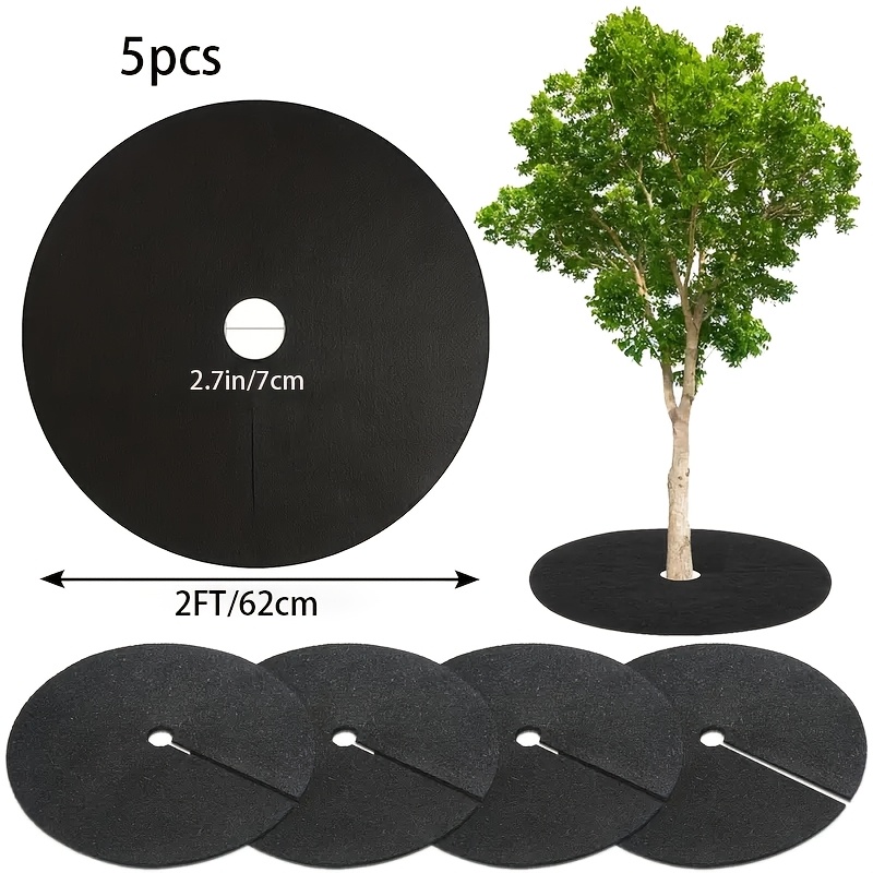 TEMU 5pcs Large Round Weed Barrier Mats, Garden Ground Cover Tree Breathable Moisturizing Grass Mat, Non-woven Fabric Cover Breathable Frost And Weed