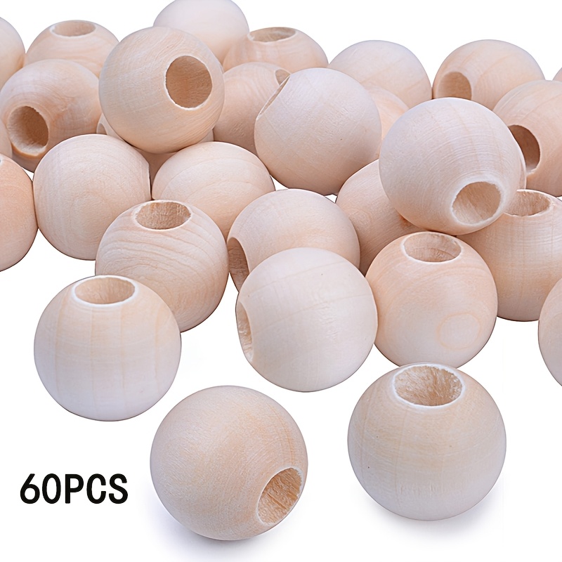 TEMU 60pcs Wooden Bead Loose Beads 18mm Natural Wood Beads Unfinished Wooden Spacer Beads For Christmas Tree Wreath Bracelet Pendant Craft Jewelry