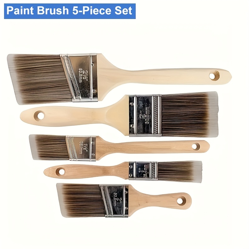 TEMU 5pcs Professional Paint Brush Set - Includes Wooden Paint Brushes Of Sizes And , Suitable For Art And Crafts, School Supplies, And Office Use