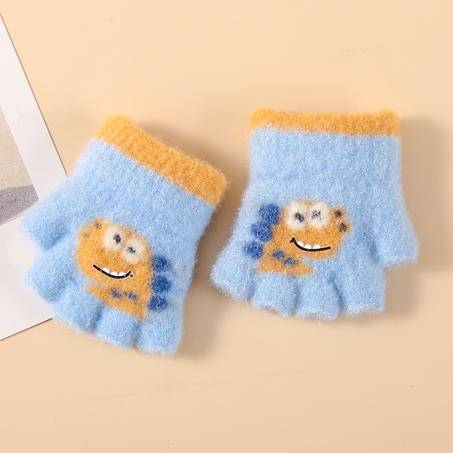 TEMU 1 Pair Winter Baby Semi-finger Separated Gloves Cute Cartoon Dinosaur Soft 6-24 Months Unisex Baby Mittens