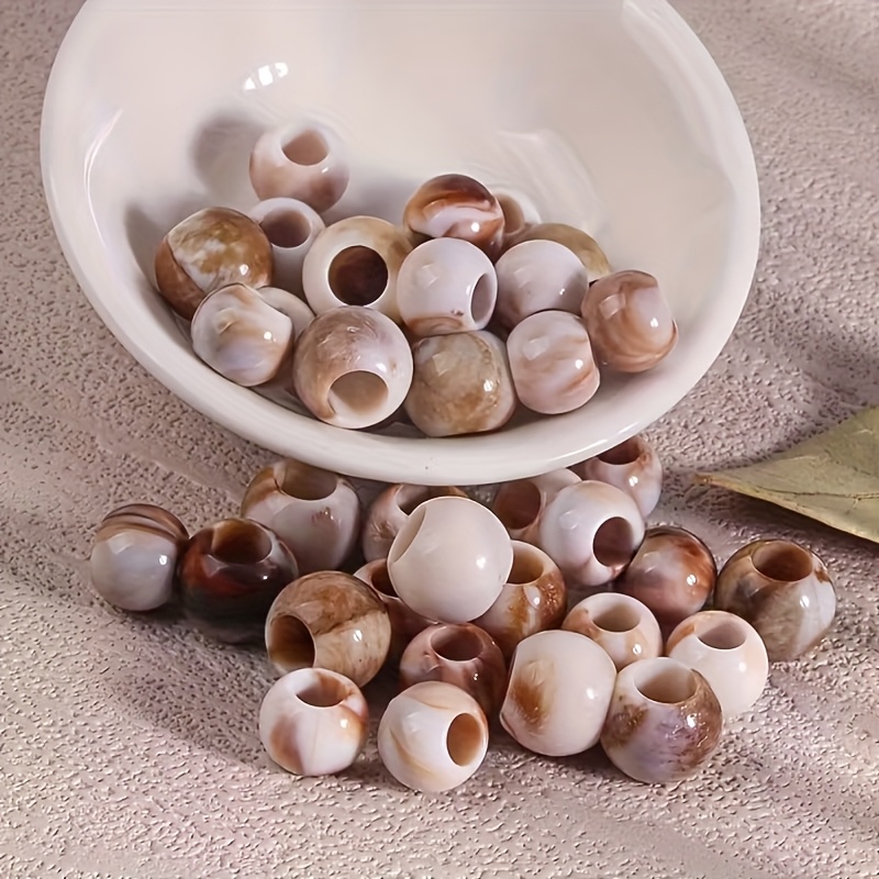 Mixed Large Hole Beads, 200pcs in Beige, Brown, White, Black, Gray