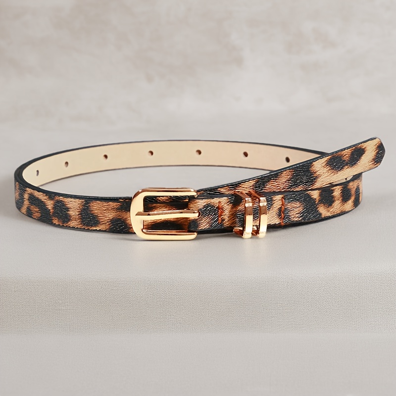 TEMU Leopard Print Skinny Belt, Narrow Women's Waist Belt With Buckle, Small Waist Band For Top Decoration, Shirt Waist Cincher, Dress Waist Belt,