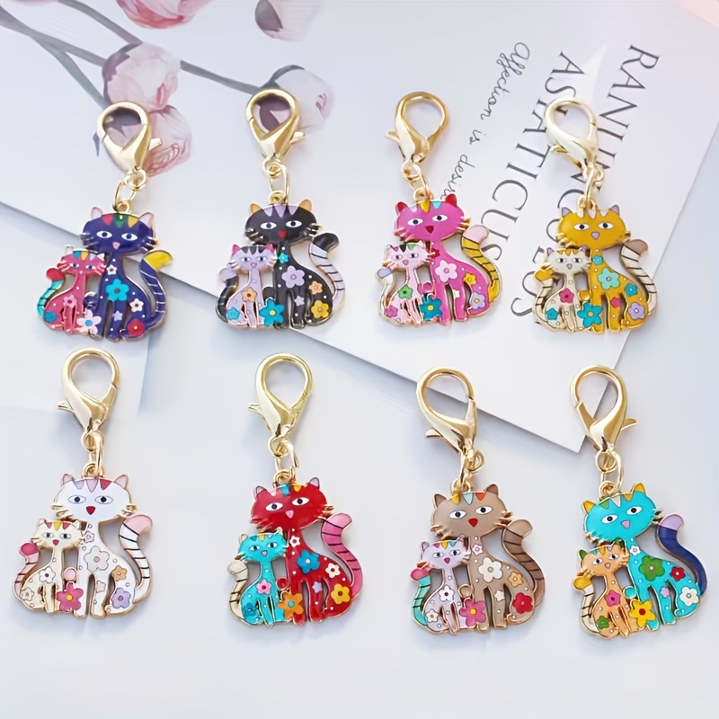 8 Sets Of Parent- Cat Keychain Pendants, -shaped Cartoon Keychain Bag Decorations