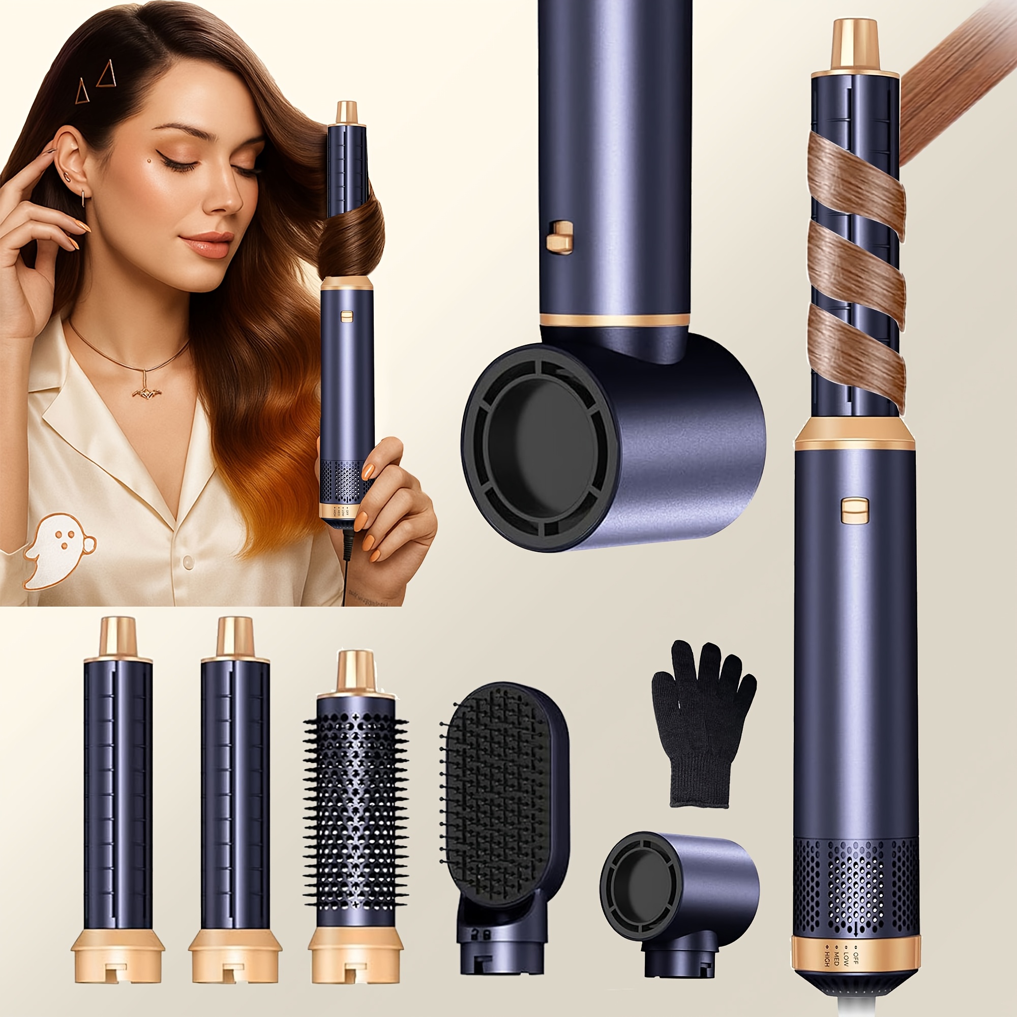 E-shop Heißluftstyler-Set, 1000W, mit Diffusor, automatischer Lockenstab, Glätten und Styling, Haartrockner für Badezimmer, abnehmbare Haar-Heißbürste,