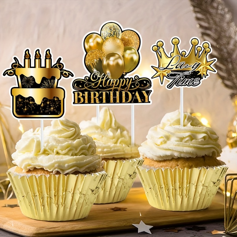 30-Pack 50th Birthday Black & Gold Cupcake Toppers – Edible Wafer Paper, Round Design