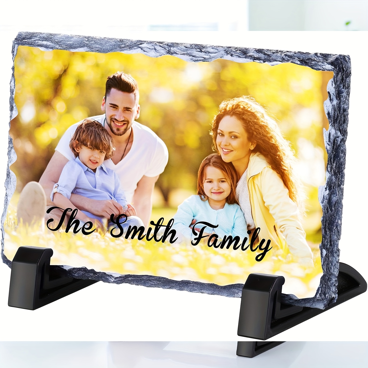 TEMU Placa de pizarra personalizada con foto, marco de fotos rectangular personalizado de pizarra de roca, decoración de escritorio con impresión UV,