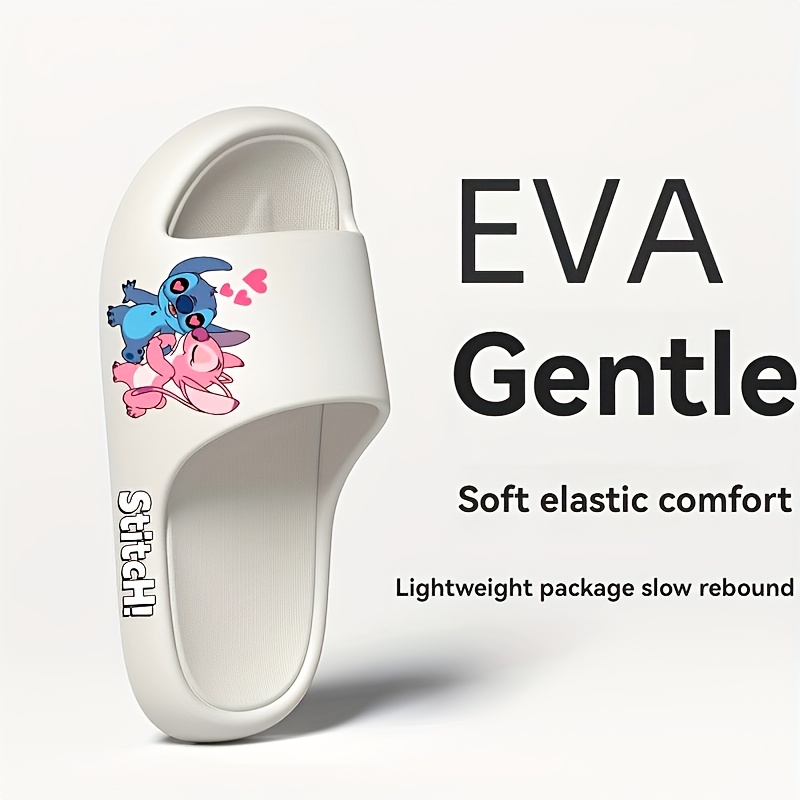 Disney Stitch & Angel Women's EVA Slippers - Soft Cushioned Thick Sole Summer Sandals with Cute Cartoon Design, Durable EVA Material, Hand Washable for Home, Beach, Casual Wear (Unisex Couples Slippers)