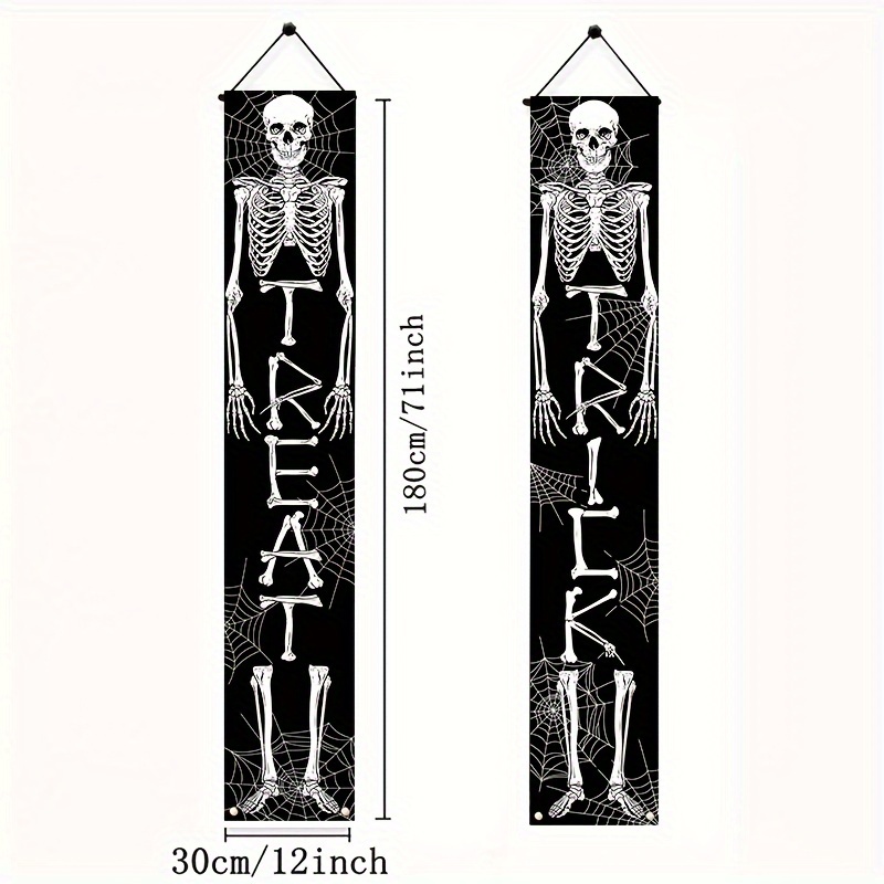 TEMU Spooky & Spider Web Porch Banners - Trick Or Treat Front Door Decor, Black Polyester, Fall & Winter Season