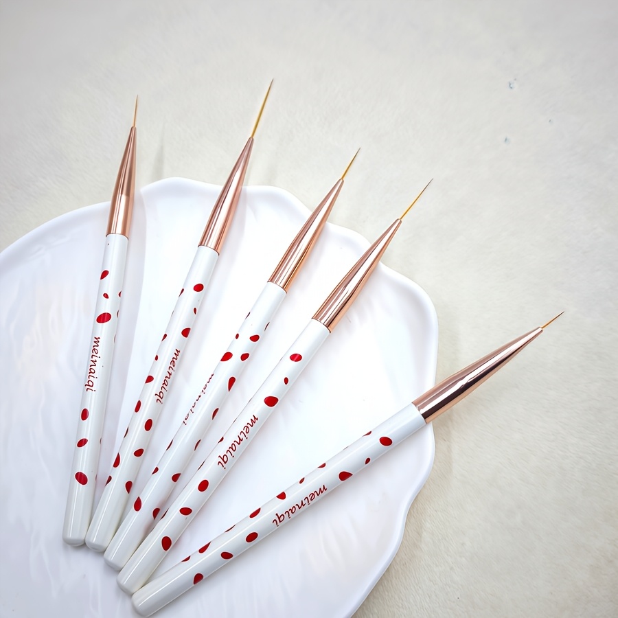 TEMU Nail Art Brush Set Of 5, Used For Drawing Long Lines, Fine Line Pens, Gradient Pens, And 3d Stereoscopic Brushes, Suitable For Gel Nail Polish
