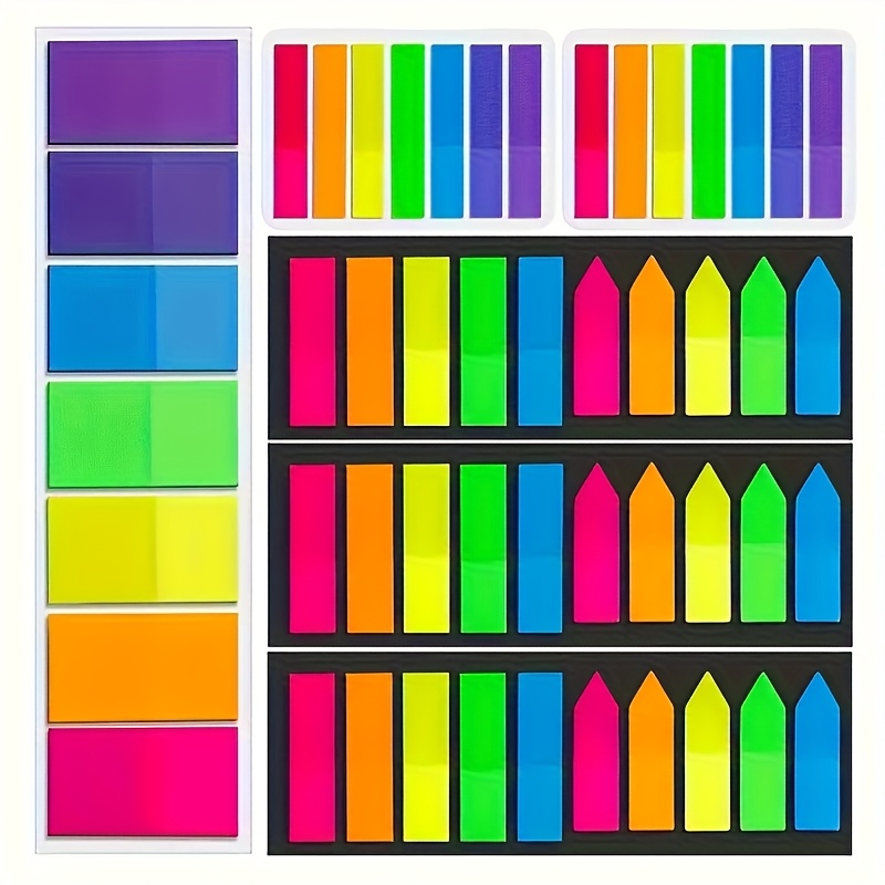 Image of 1020 Vibrant Color Sticky Notes Set - Reusable,, Transparent Index Tabs With Adhesive Page Markers In Sizes For Easy Marking And Organization - Perfect For Office And School Use