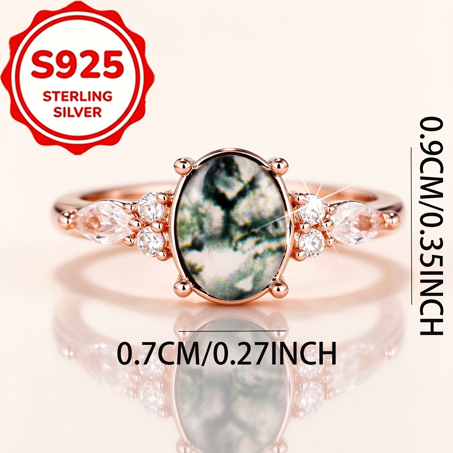 Women's S925 Imitation Natural Stone Oval Four-Claw Ring