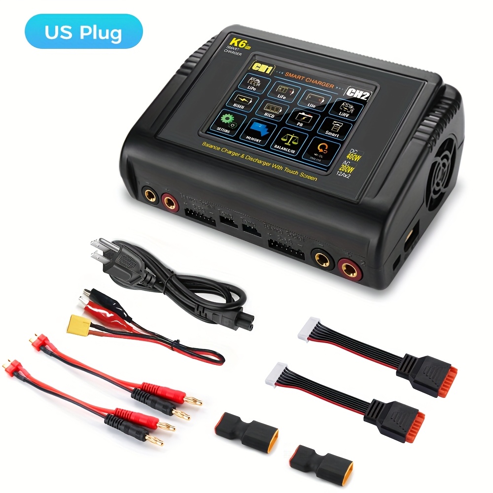 TEMU Chargeur de batterie K6 à écran tactile 400W AC200W 12Ax2 pour LiPo, NiCd, NiMH, LiFe